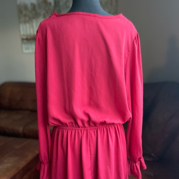Bright Red Beautiful Dress Midi with Long Sleeves Detail on the Front - Picture 10 of 16